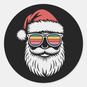 Santa Christmas Retro Sunglasses Xmas Holiday Classic Round Sticker