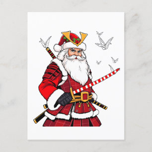 Santa Christmas Santa Claus Japanese Art Samurai  Announcement Postcard