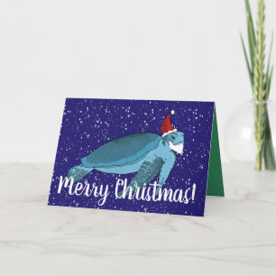 Santa Christmas Sea Turtle  Card