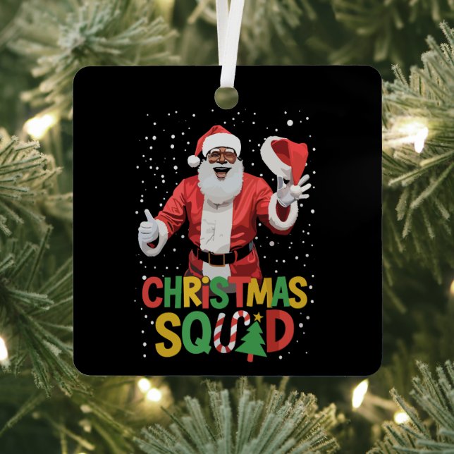 Santa Christmas Squad Black African American Metal Ornament (Insitu)