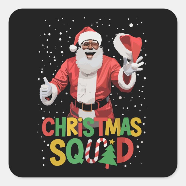 Santa Christmas Squad Black African American Square Sticker (Front)