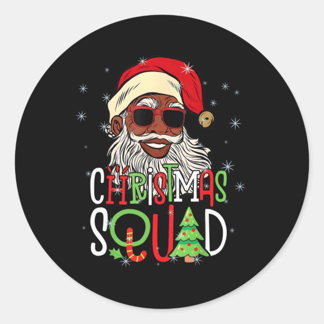 Santa Christmas Squad Black Men African American P Classic Round Sticker (Front)