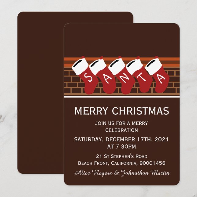Santa Christmas Stockings Party Invitation (Front/Back)