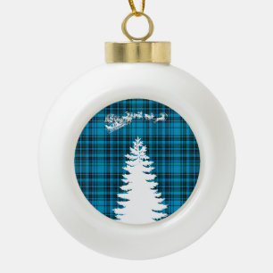 santa christmas tree blue chequered plaid ceramic ball christmas ornament