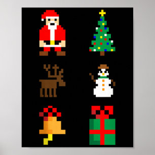 Santa Christmas Tree Deer Snowman Bell Gift Xmas X Poster