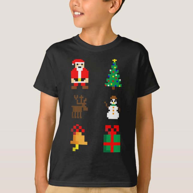 Santa Christmas Tree Deer Snowman Bell Gift Xmas X T-Shirt (Front)