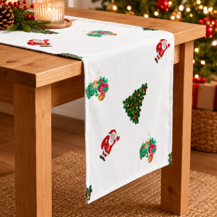 Santa Christmas Tree & Gifts  Short Table Runner