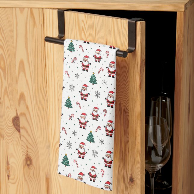 Santa Christmas Tree Pattern Kitchen Towel (Thirds Fold)
