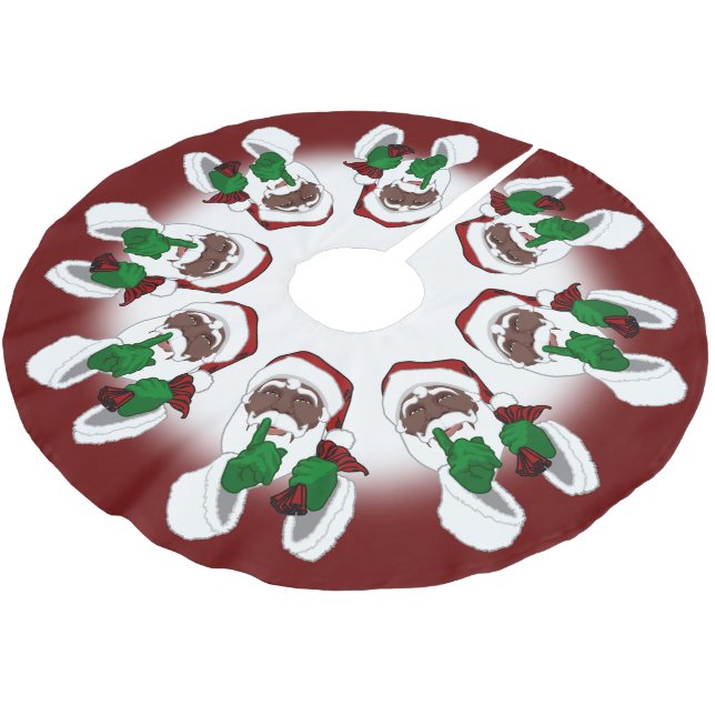 Santa Christmas Tree Skirt Black Santa Decor (Angled)