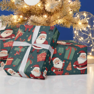 Santa Christmas Trees Ornaments GreenChristmas Wrapping Paper