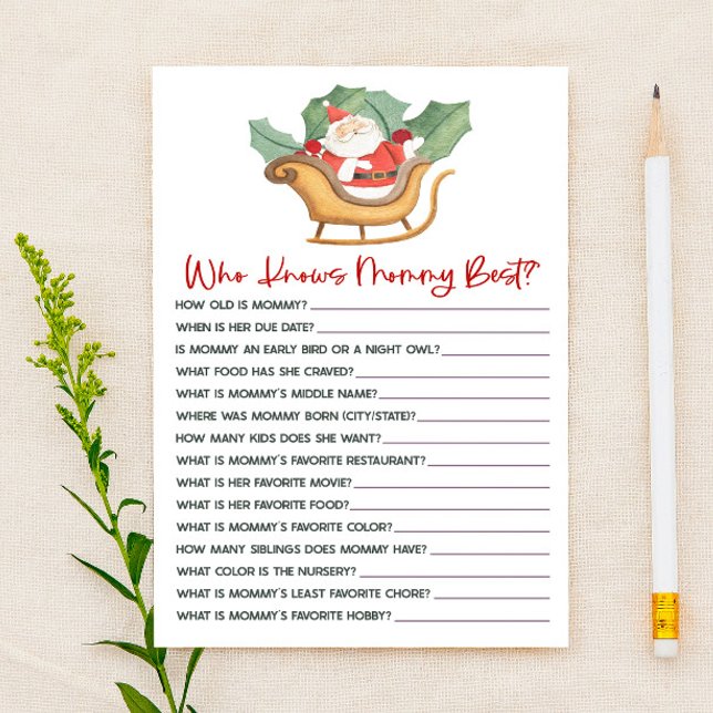 Santa Christmas Who Knows Mommy Baby Shower Game Stationery (Creator Uploaded)