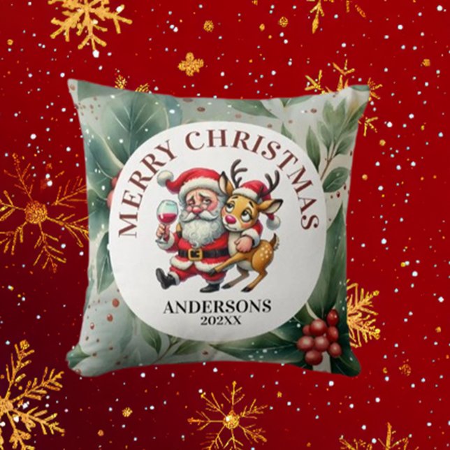 Santa Christmas Wishes Throw Pillow (Spread holiday cheer with the Brett Designs Santa Christmas Wishes Throw Pillow.)