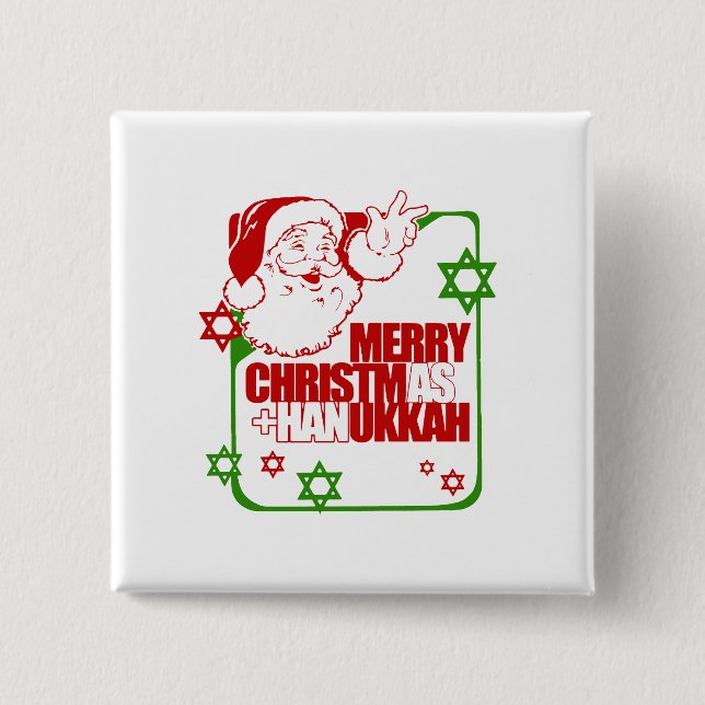 Santa Christmukkah 2 Inch Square Button (Front)