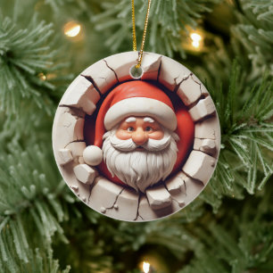 Santa Claus 3D Effect NOT Actual 3D Ceramic Ornament