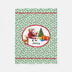 Santa Claus Add Name Personalize Car Seat Nap Fleece Blanket