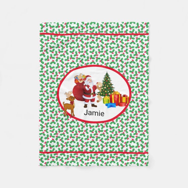 Santa Claus Add Name Personalize Car Seat Nap  Fleece Blanket (Front)