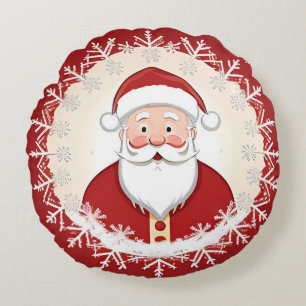 Santa Claus Amidst Snowflakes Round Pillow