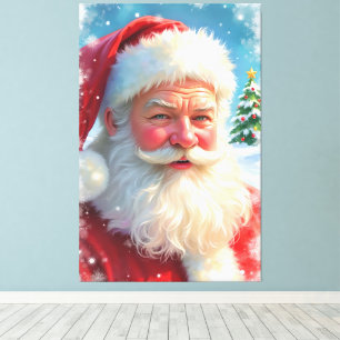 Santa Claus and a Christmas Tree Canvas Print