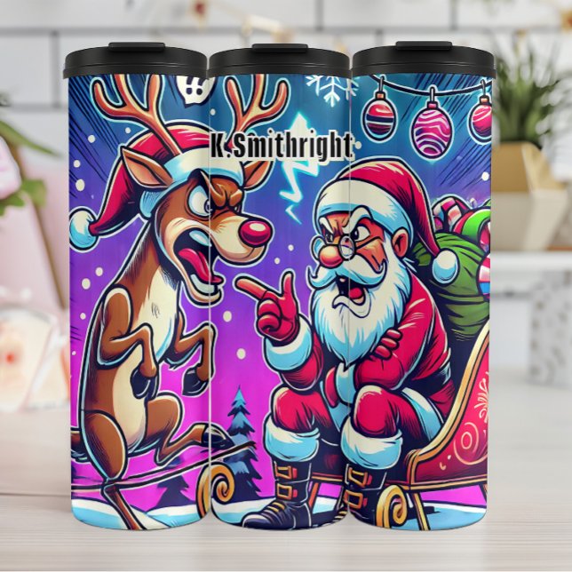 Santa Claus and Angry Reindeer Thermal Tumbler (Creator Uploaded)