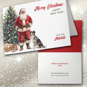 Santa Claus and Australian Shepherd Dog Christmas Holiday Card