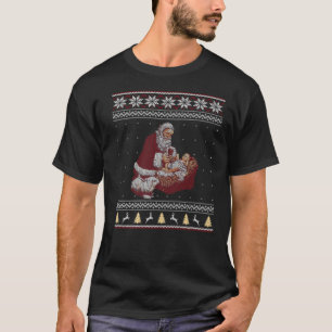Santa Claus And Baby Jesus In The Manger Christmas T-Shirt