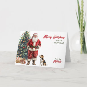 Santa Claus and Beagle Hound Dog Christmas Holiday Card