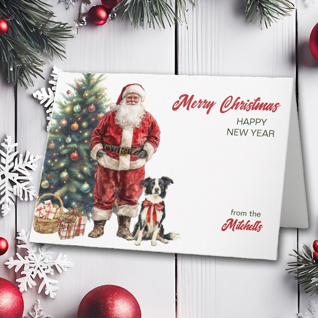 Santa Claus and Border Collie Dog Christmas Holiday Card (Creator Uploaded)