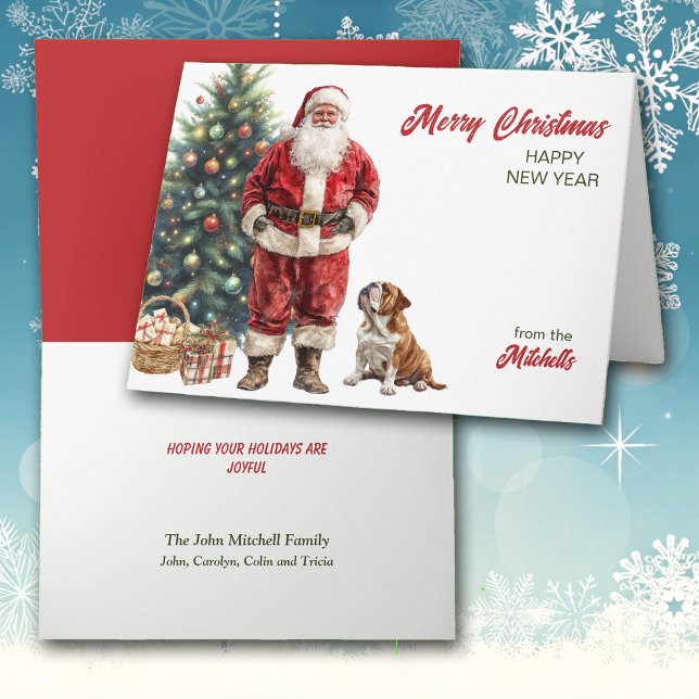 Santa Claus and Bulldog Christmas Holiday Card (Creator Uploaded)
