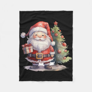 Santa Claus And Christmas Tree  Fleece Blanket