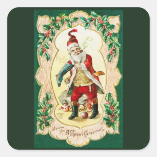 Santa claus and christmas vintage art holiday  square sticker