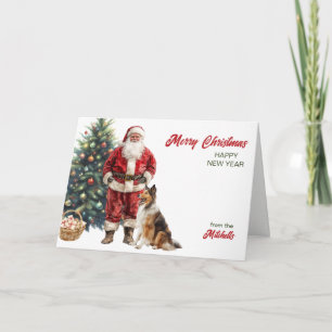 Santa Claus and Collie Dog Christmas Holiday Card