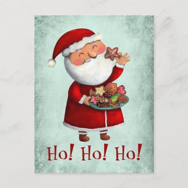 Santa Claus and Cookies Holiday Postcard (Front)