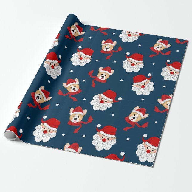 Santa Claus and Corgi Pattern Wrapping Paper (Unrolled)