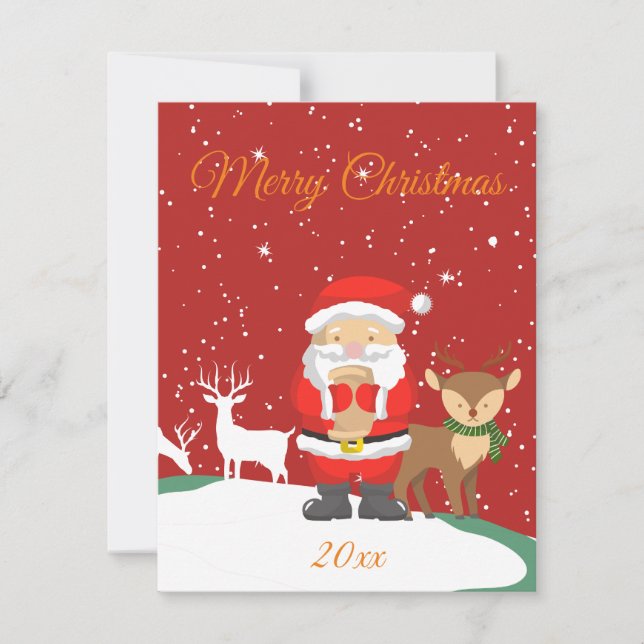 Santa Claus and deer cute retro trendy winter xmas Card (Front)