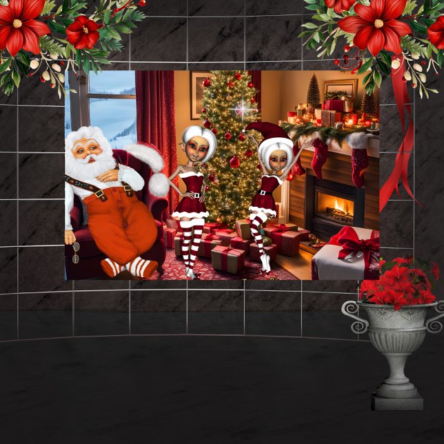 Santa Claus and elves after work Poster (Christmas time)