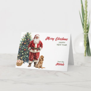 Santa Claus and English Cocker Spaniel Christmas Holiday Card