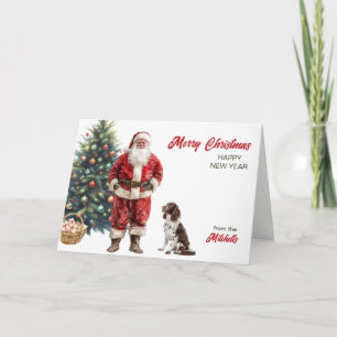 Santa Claus and English Springer Spaniel Christmas Holiday Card