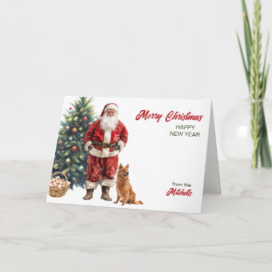 Santa Claus and Finnish Spitz Dog Christmas Holiday Card