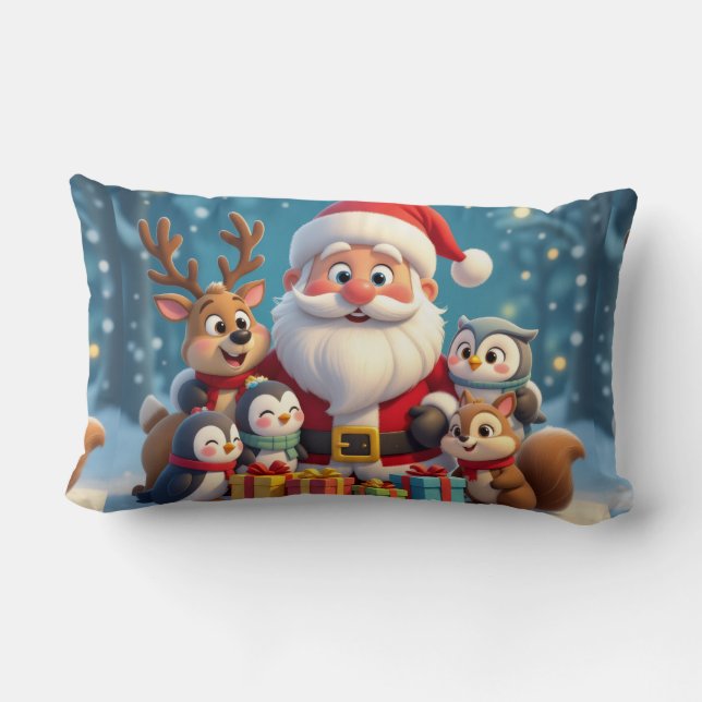 Santa Claus and Friends Christmas Throw Pillow (Back)