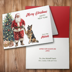 Santa Claus and German Shepherd Dog Christmas Holiday Card
