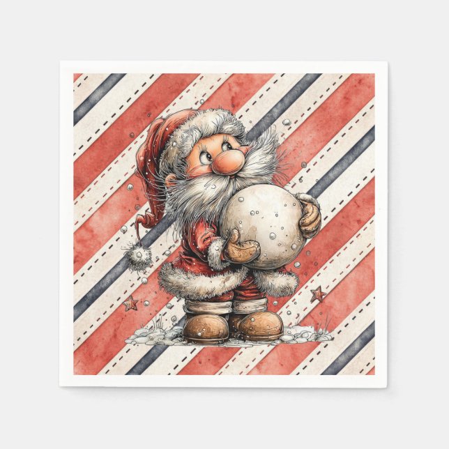Santa Claus and Giant Snowball Napkin (Front)