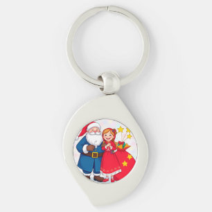 Santa Claus and Girl with a Gift Bag Keychain