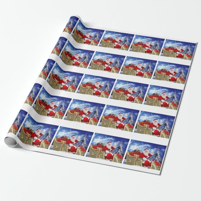 Santa Claus and His Ferrets Wrapping Paper (Unrolled)