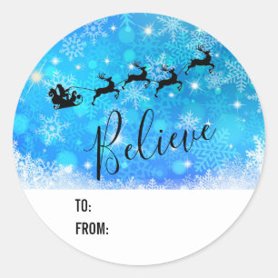 Santa Claus and his Flying Reindeer - Believe Classic Round Sticker