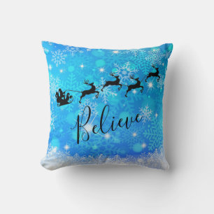 Santa Claus and his Flying Reindeer - Believe Throw Pillow