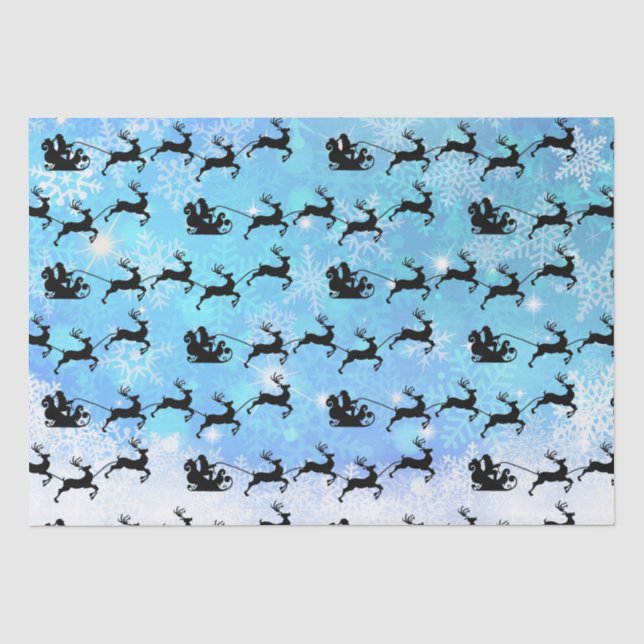 Santa Claus and his Flying Reindeer Christmas Tissue Paper (Front)
