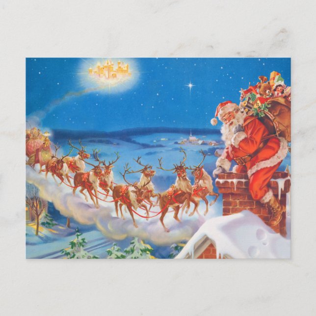 Santa Claus and his Mighty Reindeer Holiday Postcard (Front)