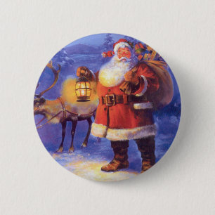 Santa Claus and his reindeer 2 Inch Round Button