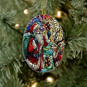 Santa Claus and His Reindeer Bearing Gifts Ceramic Ornament