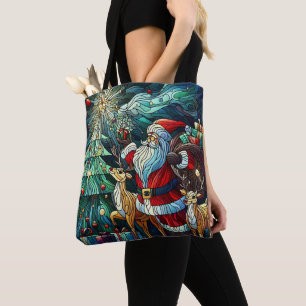 Santa Claus and His Reindeer Bearing Gifts Tote Bag